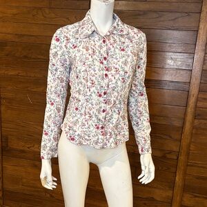 Floral Button-Down Shirt in Pink and White